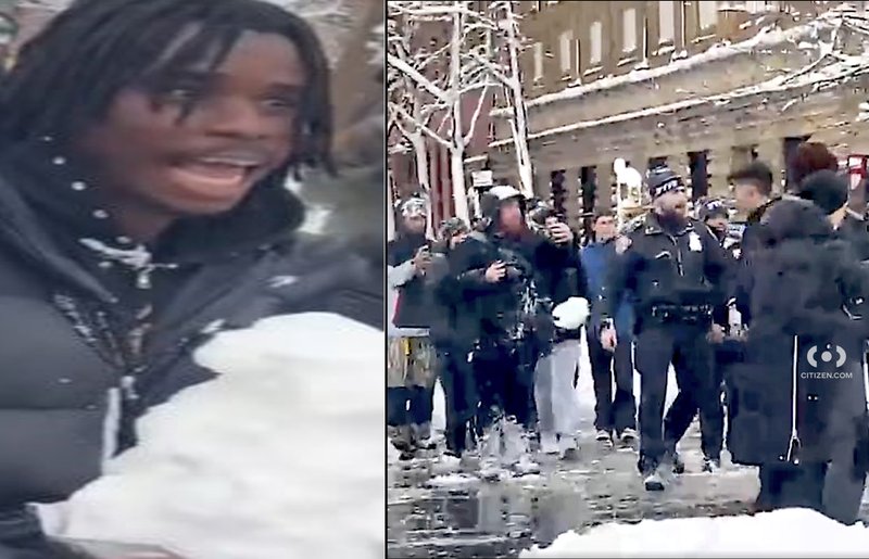 Police announced the arrest of a 27-year-old man in connection with Monday's snowball fight that ended with two NYPD officers injured