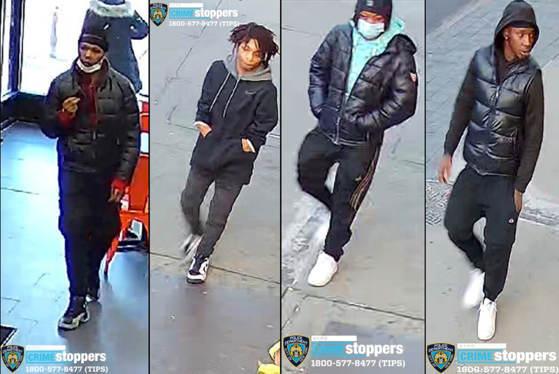 aPolice are searching for four male suspects in the April 8 robbery in Crown Heights