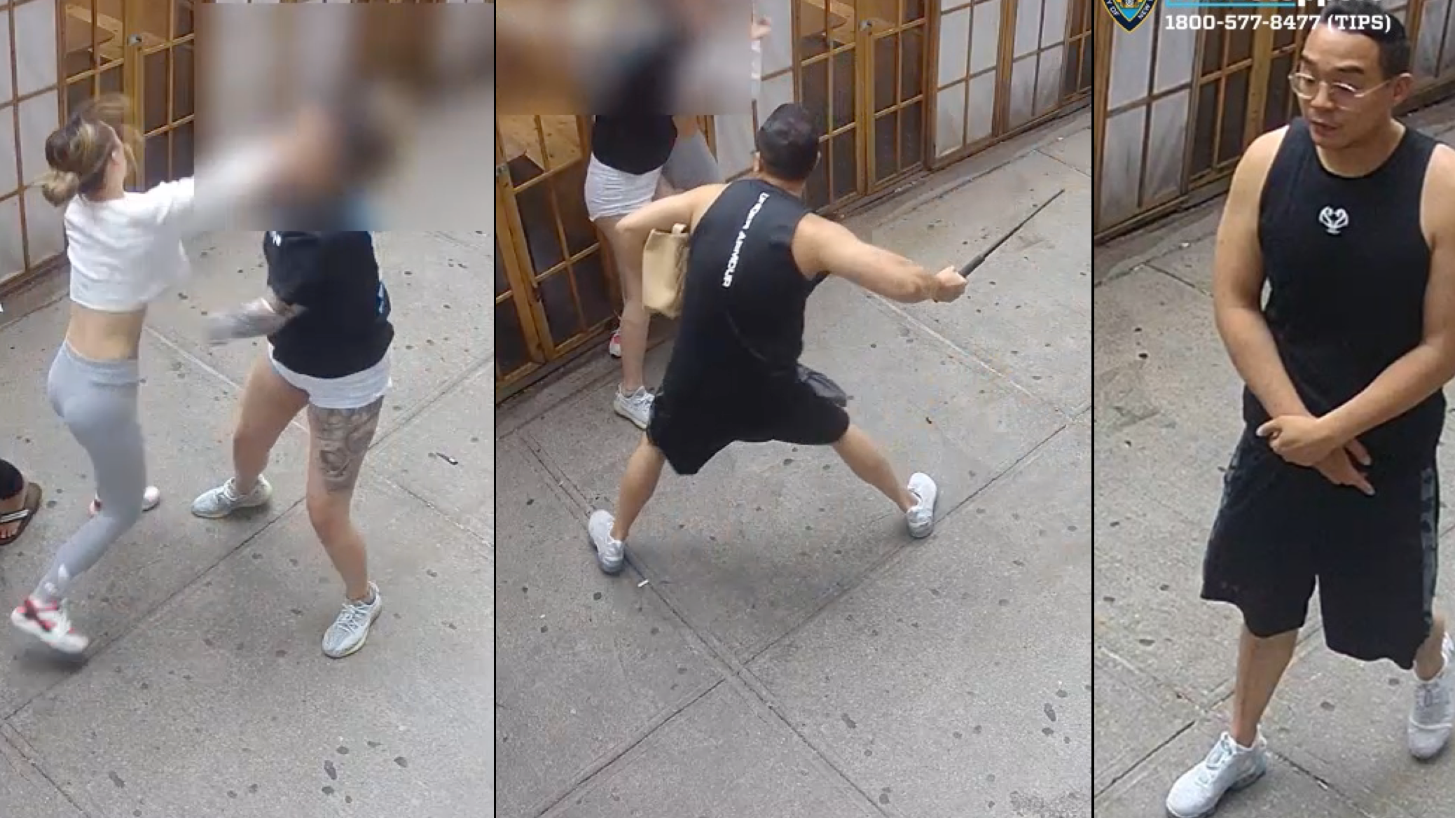 VIDEO: Man with expandable baton enters women's sidewalk melee in Queens