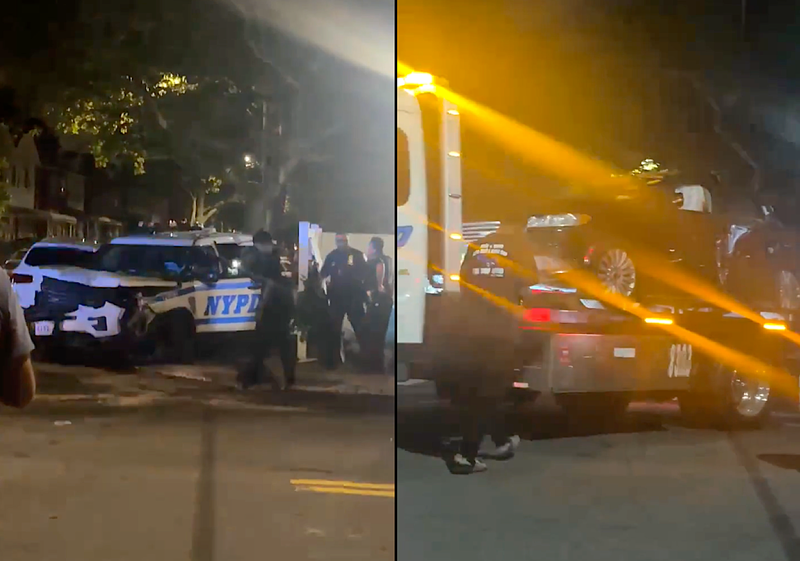 An NYPD cruiser and unmarked police car crashed at E. 24th Street and Avenue Z in Sheepshead Bay on Thursday night