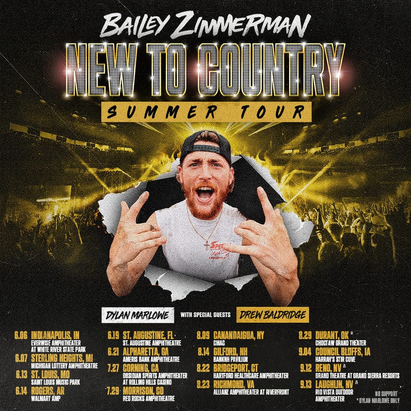 Bailey Zimmerman New To Country Tour poster