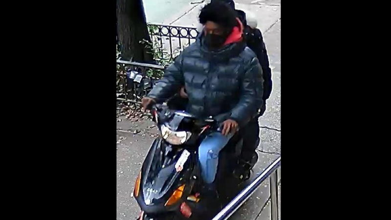 The suspects flee the scene of robberies on their moped.