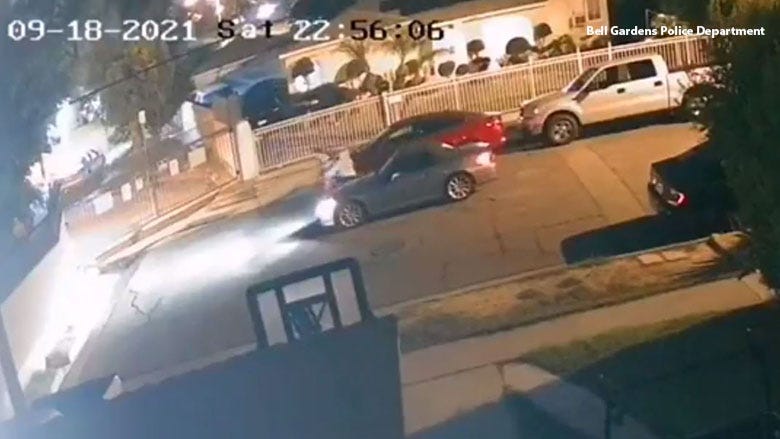 Video: Surveillance cam shows man allegedly shove woman into car in Bell Gardens