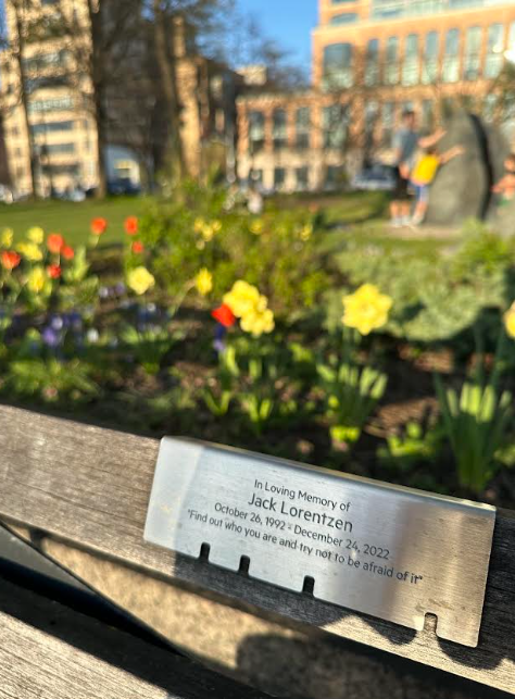 Jack Ciapciak dedicated a bench, with a quote from the film "Never Been Kissed," to his late fiance Jack Lorentzen.