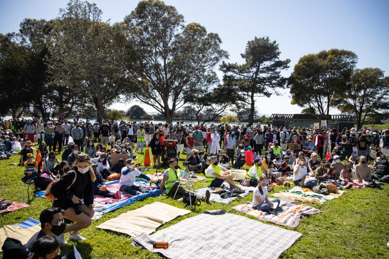 Hundreds of people rally in Berkeley, to show support for the Asian American community.