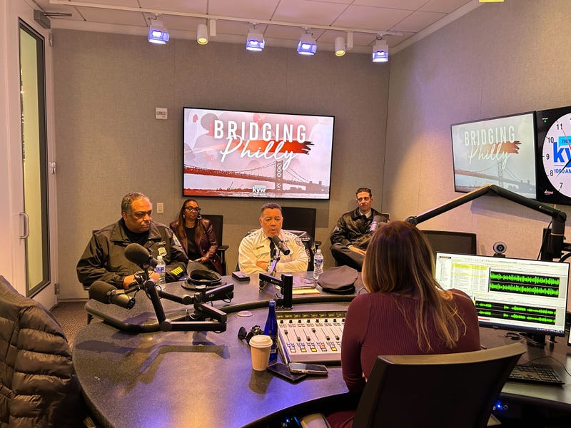 Philadelphia Police Commissioner Kevin Bethel being interviewed by KYW Crime and Justice Reporter Kristen Johanson