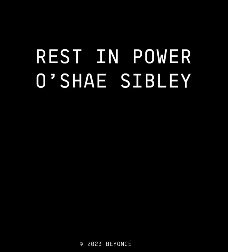 screenshot of tribute to hate crime stabbing victim  that reads "rest in power O'Shae Sibley"