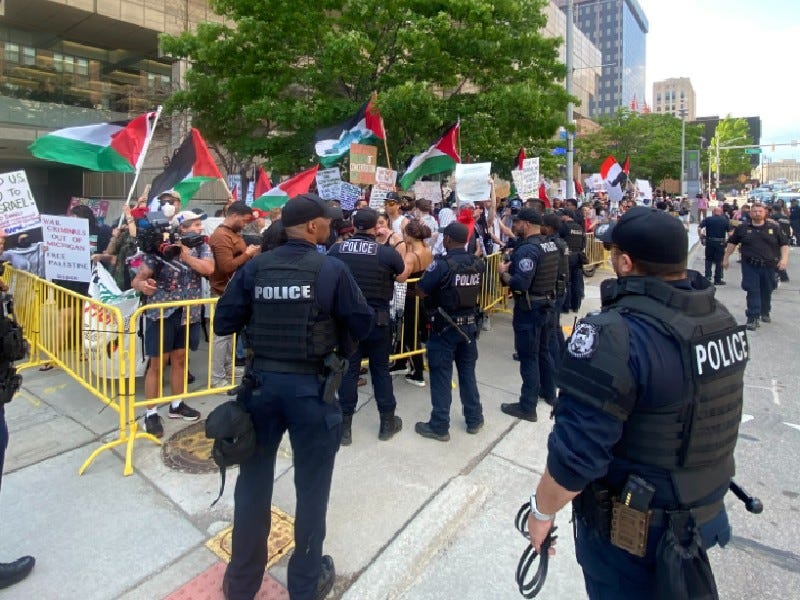 Pro-Palestine protesters outside Huntington Place