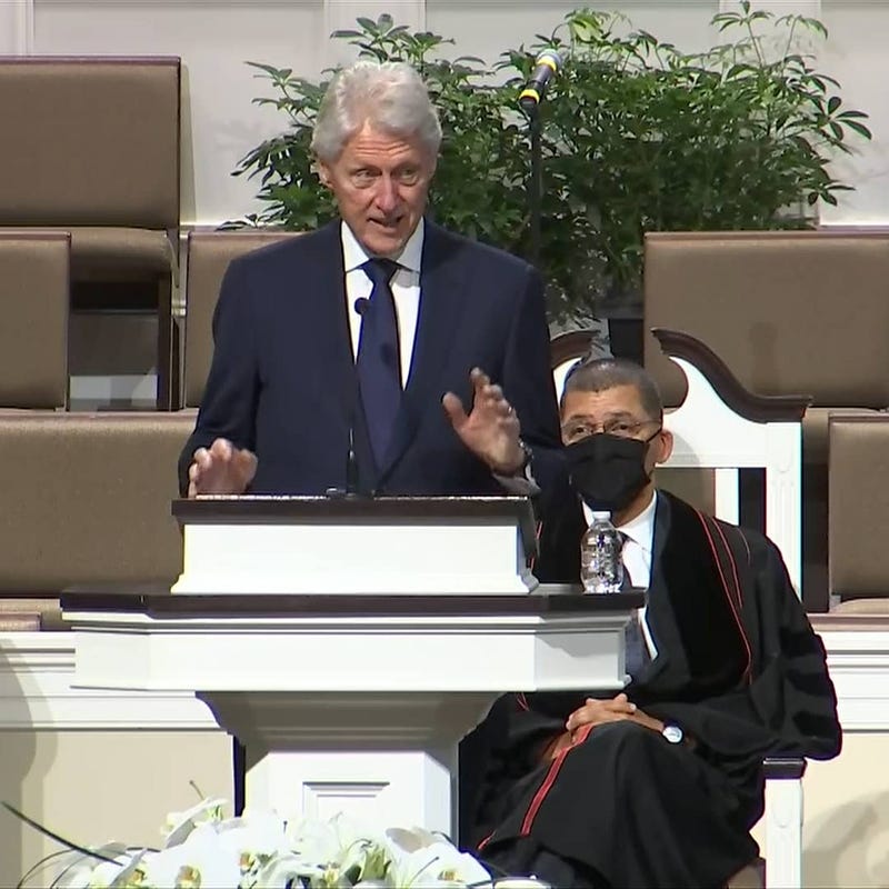 Former President Bill Clinton speaks during funeral for Hank Aaron