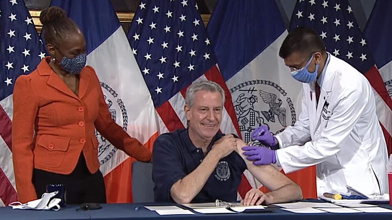 WATCH: Mayor de Blasio gets Johnson & Johnson's single-dose COVID-19 vaccine