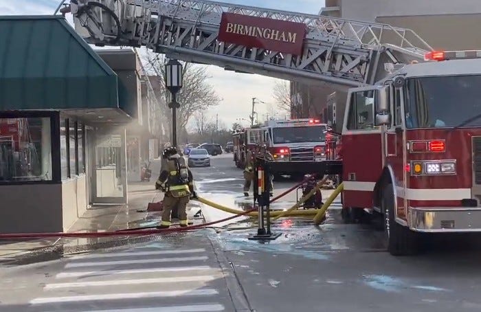 Fire crews from multiple departments who raced to put out building fire that broke out at Greek Islands Coney in downtown Birmingham early Thursday morning said the fire is now extinguished.