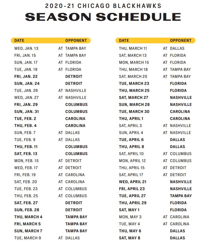 Blackhawks' schedule for 2021
