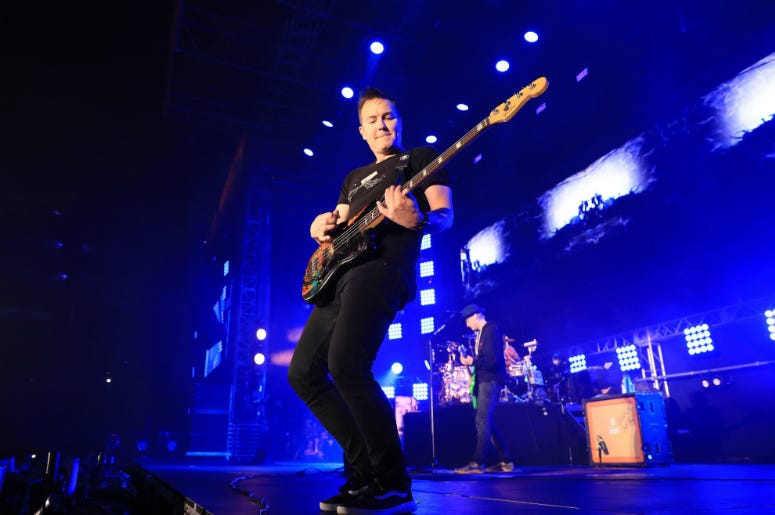 Mark Hoppus of blink-182 performs onstage at KROQ Weenie Roast 2018 at StubHub Center on May 12, 2018