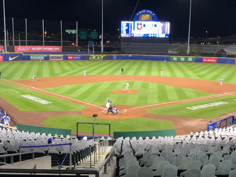 Two-time Cy Young Award winner Jacob deGrom fires a pitch to Blue Jays superstar Vlad Guerrero, Jr. at Sahlen Field. September 11, 2020