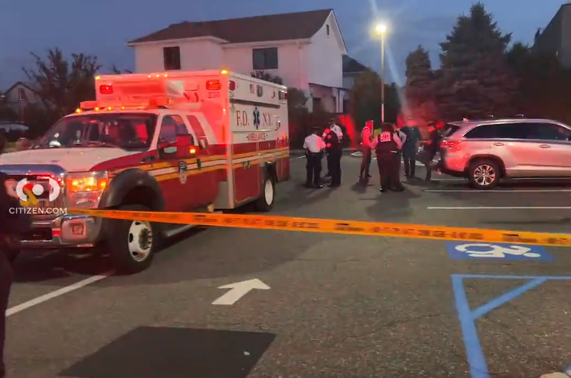 The leg was found in a recycling bin in the parking lot, police said