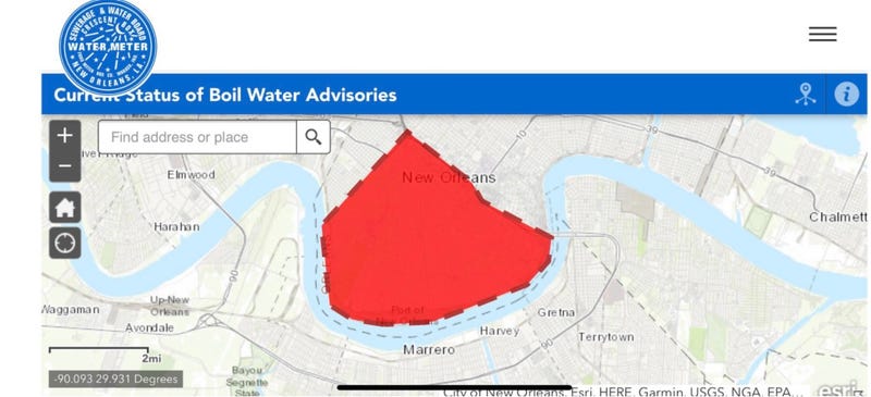 S&WB: BOIL WATER ADVISORY issued for UPTOWN, CARROLLTON, GARDEN DISTRICTS
