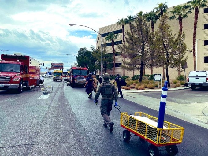 Police and Fire departments investigate a bomb threat at the Trump International Hotel on 8-31-21