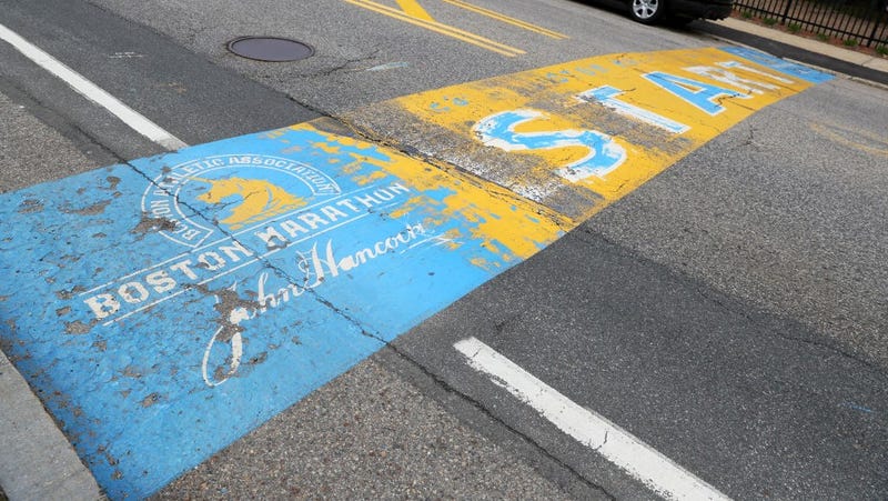 A view of the Boston Marathon starting line on April 20, 2020 in Hopkinton, Massachusetts.