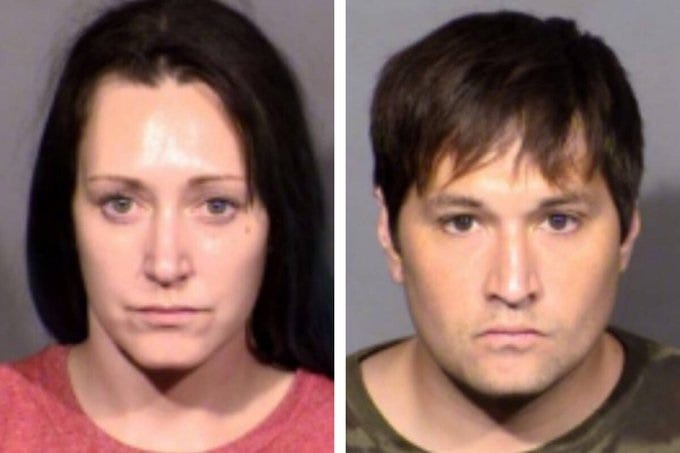 Booking photos of Kara Marie Dugan (L) and Jeffrey Terakami