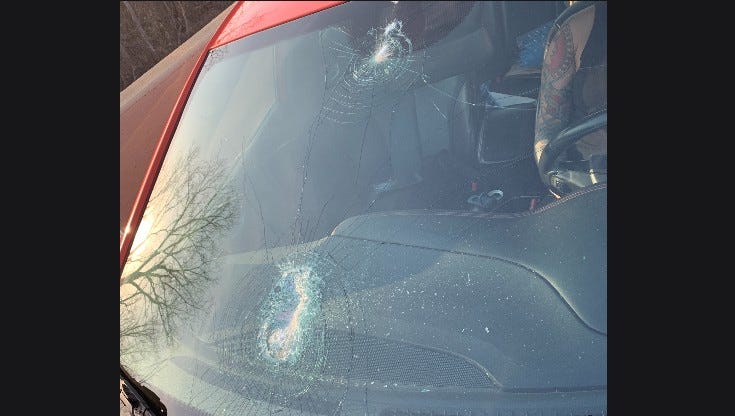 Authorities said two young men who threw pieces of concrete at vehicles traveling on US-131 are committing "malicious" acts after several cars were damaged by the debris on Monday night.