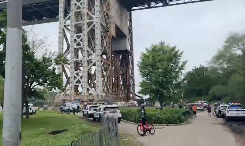Citizen App video from the scene shows the expansive police presence responding to at least one man scaling the George Washington Bridge in Washington Heights.