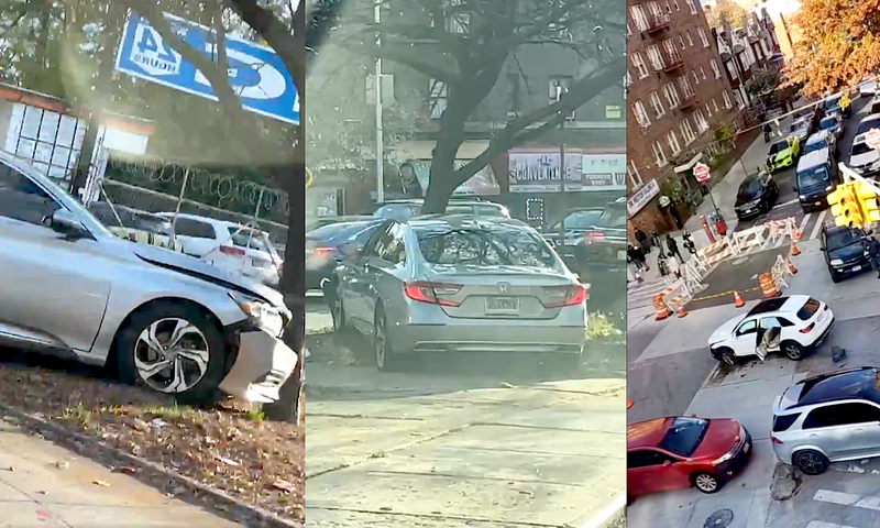A carjacker ran over a bicyclist with a stolen Honda before crashing into a tree in the Kingsbridge Heights section on Thursday afternoon