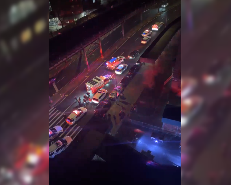 Police investigate in the area of W. 225th Street and Broadway following a police-involved shooting on Wednesday night