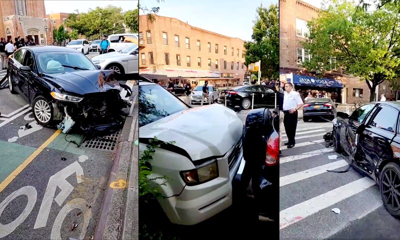 Two officers were injured in a multi-car crash sparked by a fleeing driver in Windsor Terrace on Sunday evening, police said