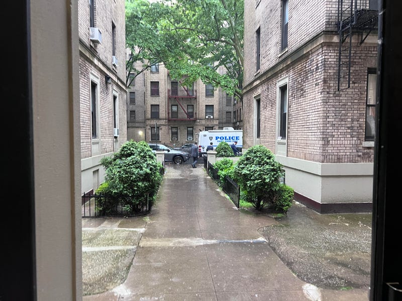 Detectives leaving the scene at 1921 Avenue I in Midwood, where a couple was found dead with gunshot wounds to the head in an apparent murder-suicide on Monday morning.