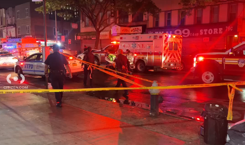 Police and other emergency personnel respond to the scene of a double shooting in Brownsville on Saturday night, as captured by Citizen App footage.
