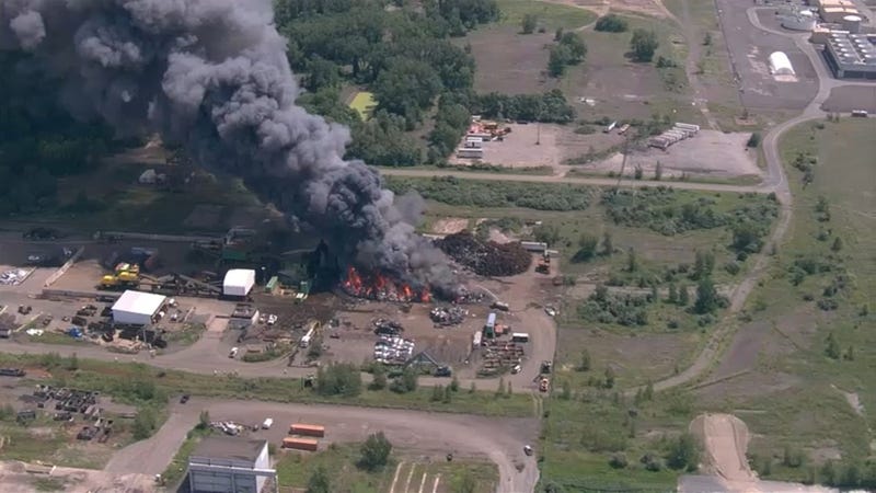 A rubbish fire in the Keystone Industrial Port Complex in Falls Township, Bucks County, sends up plumes of smoke 
