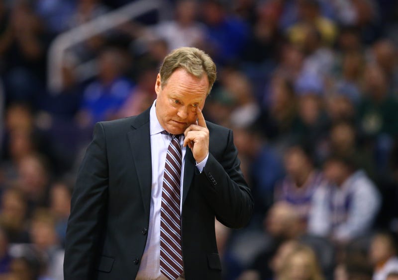 Mar 4, 2019; Phoenix, AZ, USA; Milwaukee Bucks head coach Mike Budenholzer reacts in the second half against the Phoenix Suns at Talking Stick Resort Arena. Mandatory Credit: Mark J. Rebilas-USA TODAY Sports