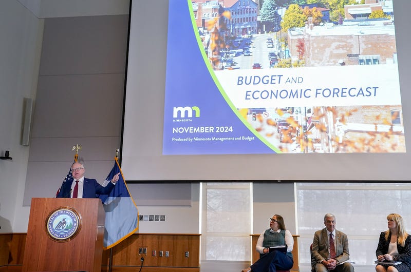 Gov. Tim Walz discusses the November 2024 Budget and Economic Forecast during a Dec. 4 news conference. 