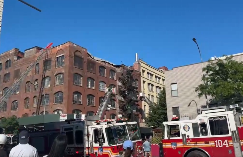 Citizen footage from the scene in Williamsburg where a five-story building's parapet collapsed.