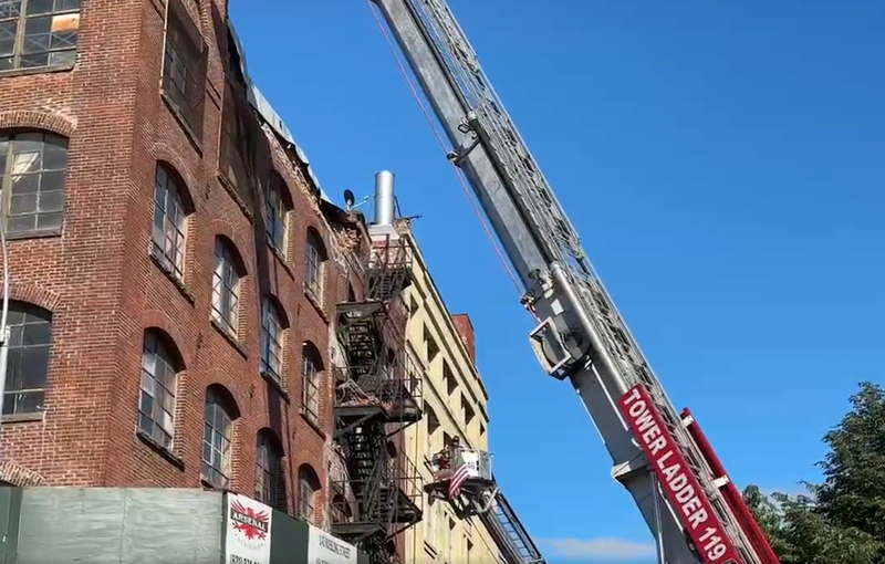 Citizen footage from the scene in Williamsburg where a five-story building's parapet collapsed.