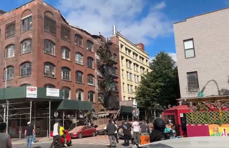 Citizen footage from the scene in Williamsburg where a five-story building's parapet collapsed.
