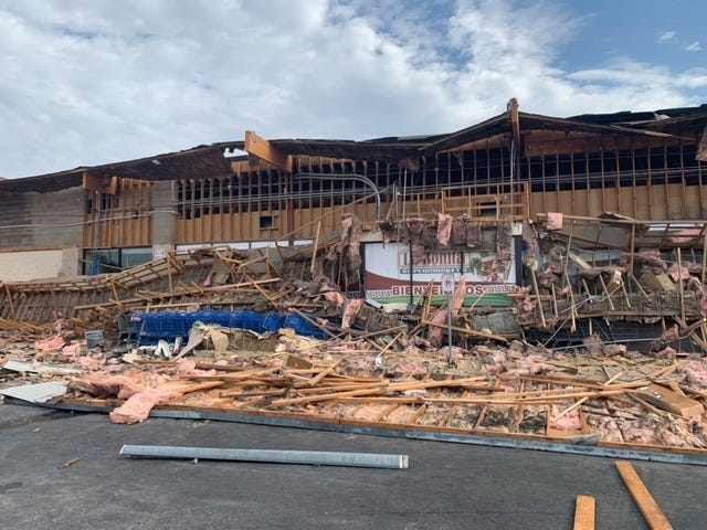 Scene of a building awning collapse on 8-13-21