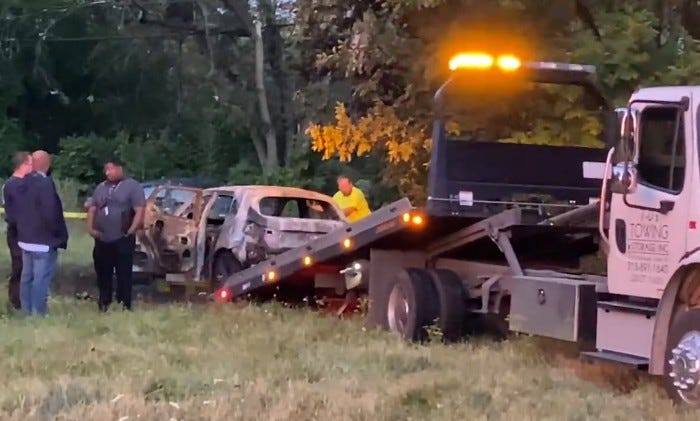 Detroit firefighters responding to a car on fire on the city's east side made a "gruesome" discovery once the flames were put out Wednesday morning, WWJ's Charlie Langton reports.