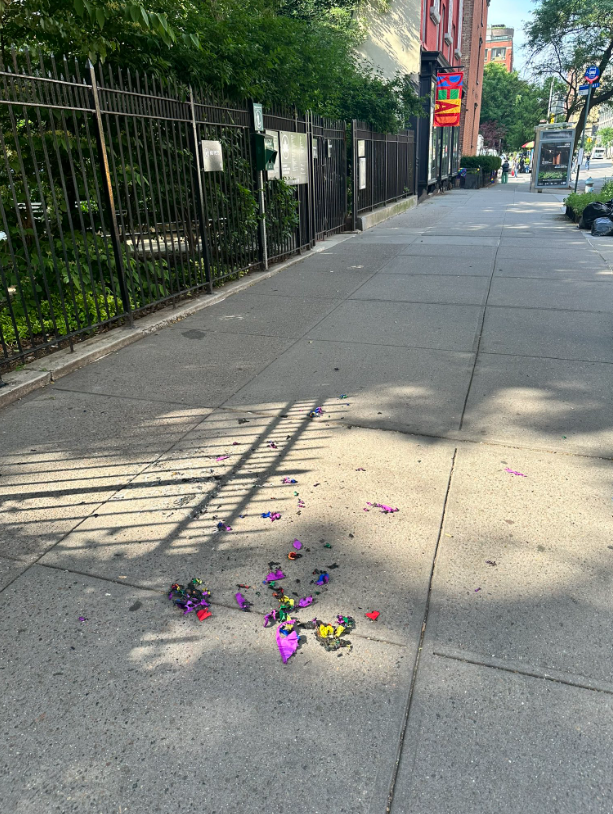 Burned pieces of Pride flags found on 22nd Street in Chelsea, Manhattan on Friday morning.