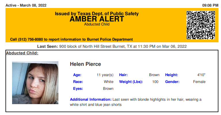 Burnet Police - AMBER Alert