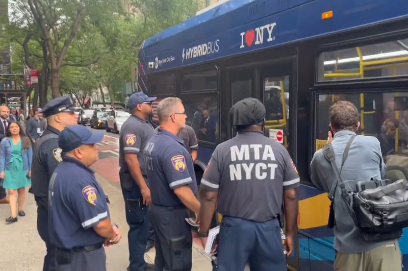 The MTA Eagle Team worked with the NYPD to find bus evaders at East 97th Street and First Avenue in Manhattan on Thursday