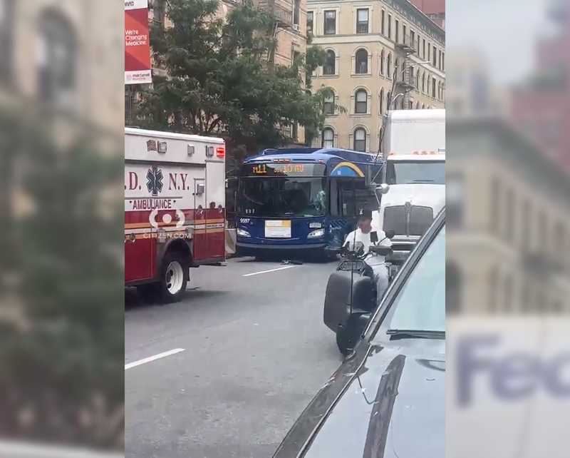 An MTA bus and a car collided at W. 82nd Street on the Upper West Side Thursday morning