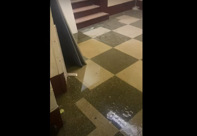 A leak caused a surge of water to pour into the lobby of 1915 Billingsley Terrace in Morris Heights, the Bronx.