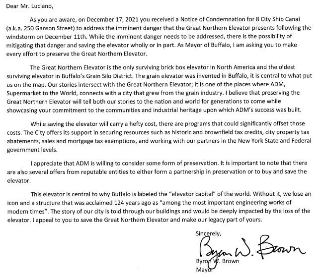 Byron Brown letter to ADM Milling Co.