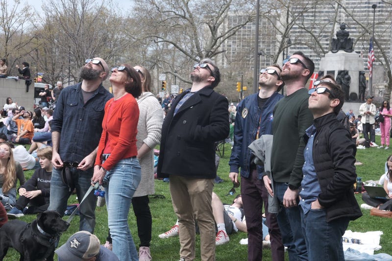 People viewing the solar eclipse in Philly on April 8, 2024. 