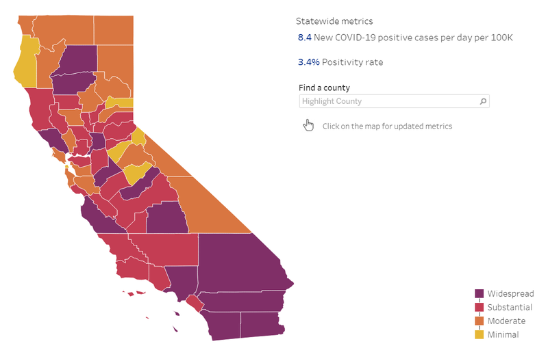 California's updated COVID-19 risk levels, Nov. 10, 2020