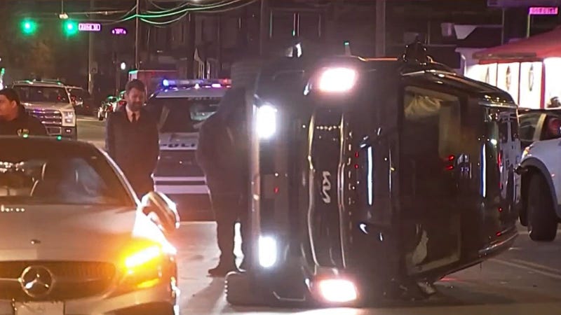 Car overturned in accident in South Philly