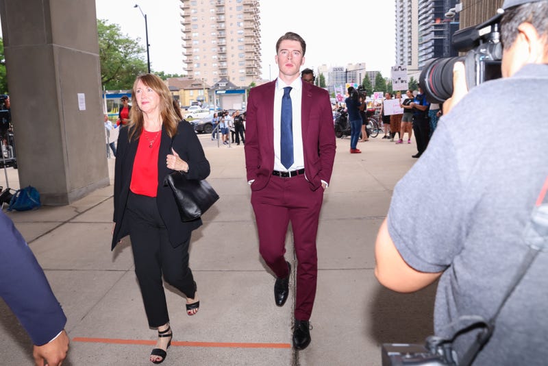 Carter Hart arrives at the courthouse in London, Ontario on July 24, 2025.