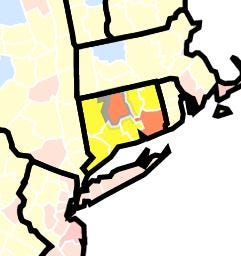 The CDC places Hartford and New London counties in the "substantial transmission" zone for COVID-19, 7/28/21.
