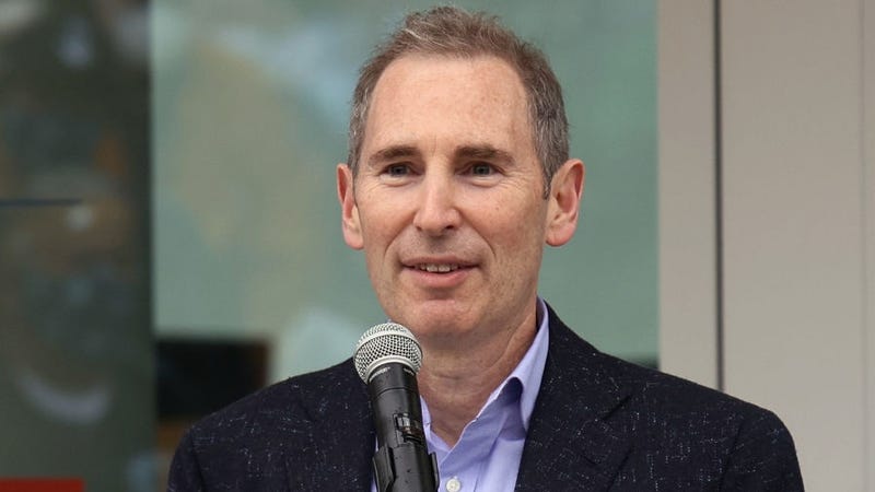 Andy Jassy the CEO of Amazon speaks at the ceremonial ribbon cutting prior to tomorrow's opening night for the NHL's newest hockey franchise the Seattle Kraken at the Climate Pledge Arena on October 22, 2021 in Seattle, Washington.